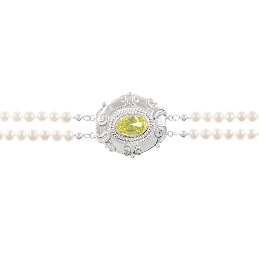 Collier Choker 925 Silber, Zirkonia, Perle, hellgrün - Bild 1