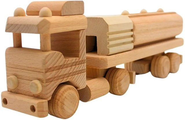 Dekohelden24 Modellauto Tanklaster aus Holz mit Sattelauflieger zum Bemalen, B/H/T: 29 x 12 x 6 cm - Bild 1