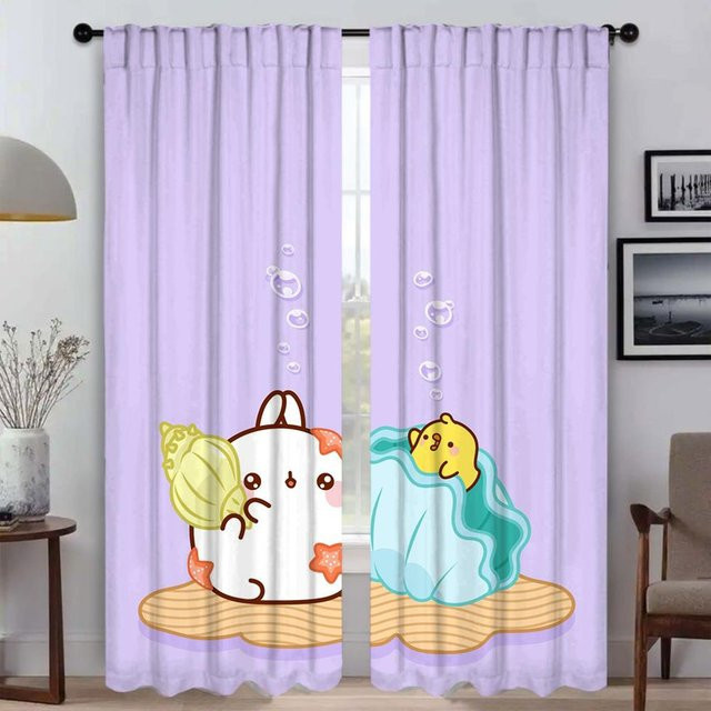 Molang Küchenvorhänge aus Tüll für Wohnzimmer und Schlafzimmer, 2er-Set, Farbe: Lila, Breite: 50 cm, Höhe: 70 cm - Bild 1