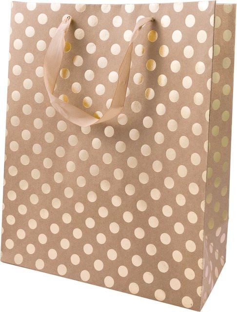 Rico Design Geschenktüte aus Kraftpapier in Natur mit goldenen Punkten, B/T/H: 26 x 12 x 32 cm - Bild 1