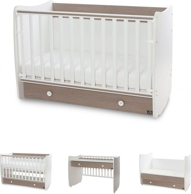 Lorelli Babybett Dream umbaubar als Kinderbett und Schaukelbett mit Schreibtisch, braun weiß, B/T/H: 140 x 70 cm - Bild 1