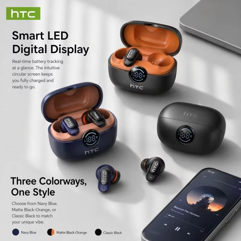 HTC NE79 Echtzeit-Sprachübersetzer-Kopfhörer Bluetooth In-Ear HiFi-Stereo-Sound Schwarz-Orange - Bild 4