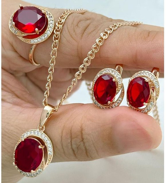 Kinel Schmuckset, 585 Gold, Roségold, Zirkonia, Damen, Vintage - Bild 1