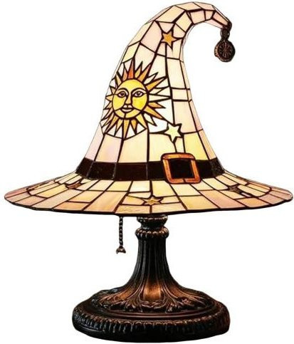 Aunel Hexenhut Tischlampe aus Buntglas und Harz in Weiß und Multicolour für dein Schlafzimmer - Bild 1