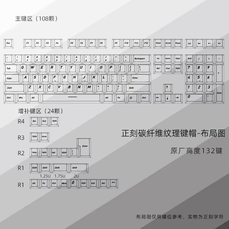 Weiße Tastenkappen mit Kohlefaser-Textur und seitlichem Aufdruck, Cherry-Profil, transparente PC-Tastenkappen für mechanische MX Cherry-Tastaturen - Bild 3