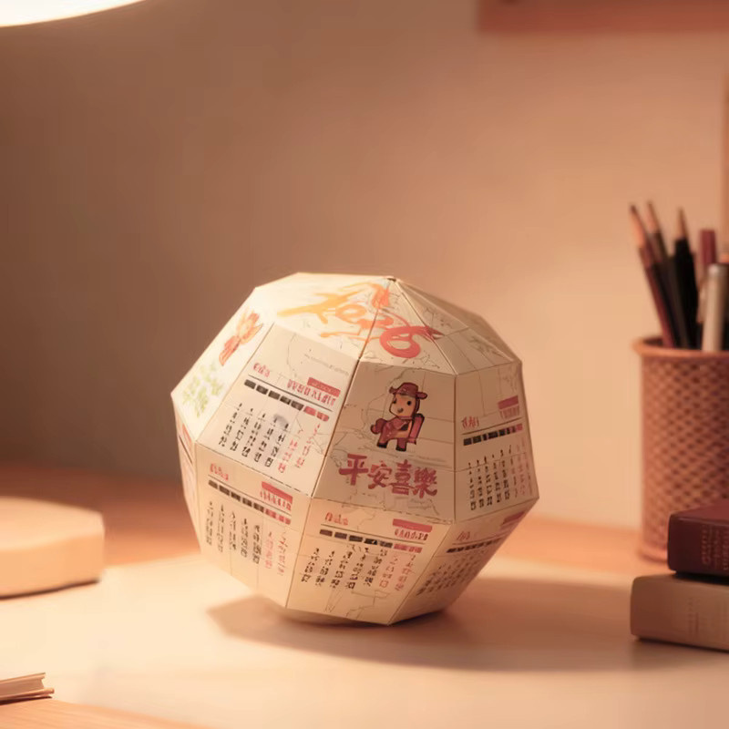 Handgefertigter Origami-Tischkalender mit Globus-Ornament in Weiß für Erwachsene - Bild 4