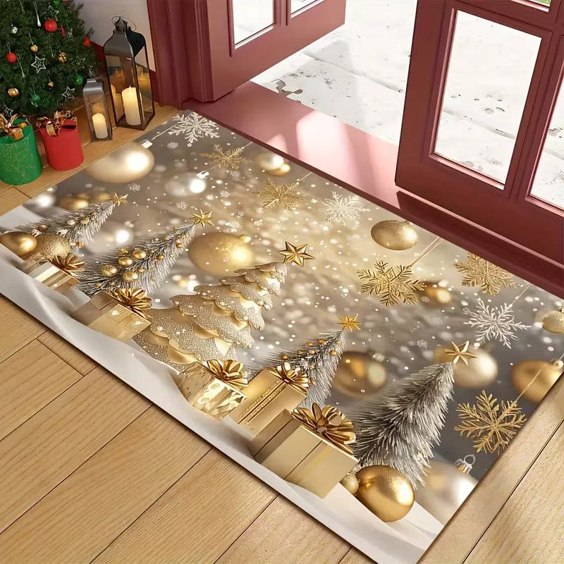 VIKAMA Winter-Teppich mit goldenem Weihnachtsbaummuster als Druckteppich für Wohnzimmer, Büro und Terrasse - Bild 5