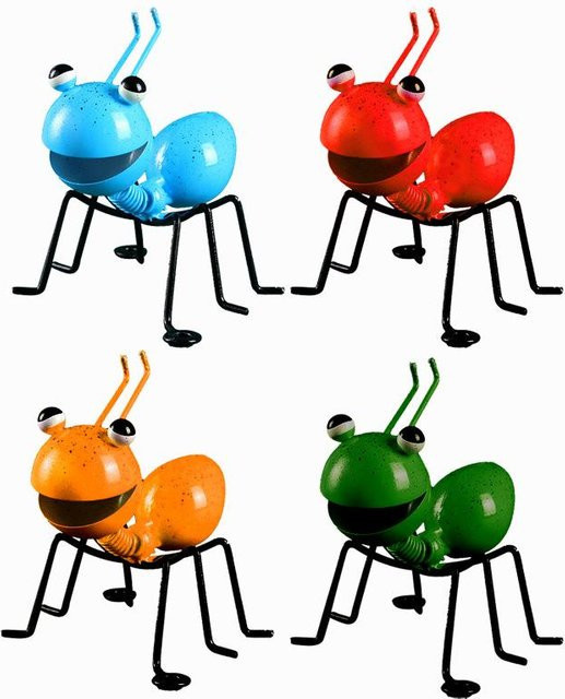 Metall Ameisen Wandkunst Skulpturen im pastoralen Stil für Garten und Wohnzimmer, Set aus farbigen Insekten-Ornamenten in Rot, Gelb, Blau und Grün - Bild 1