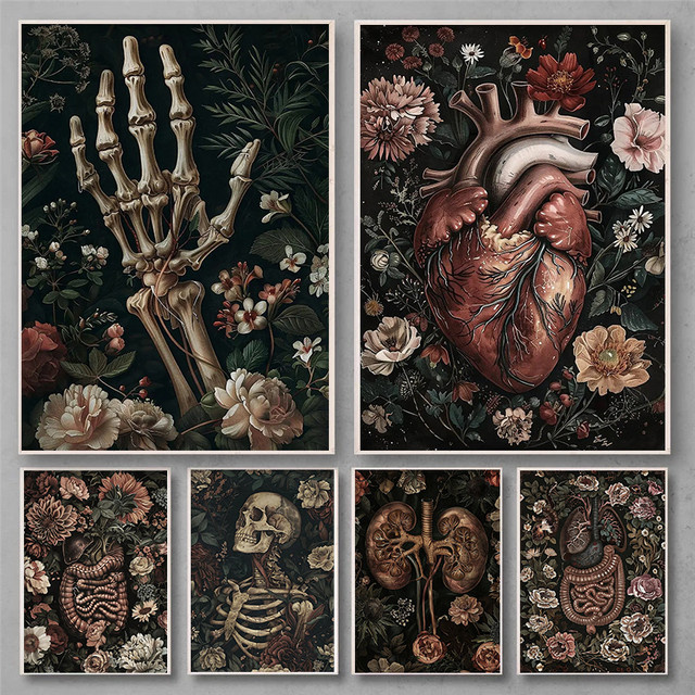 Potdemiel Florales Skelett-Porträt als Vintage-Poster im Gothic-Stil für dein Halloween-Dekor - Bild 1