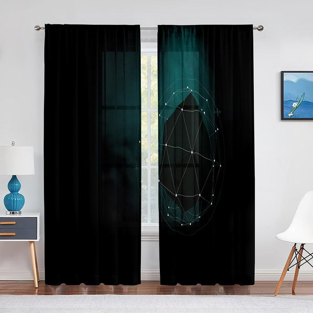Super Six Transparenter Voile Vorhang mit Schachbrettmuster in Schwarz und Weiß, Geometrisches Tüll-Fensterdesign für Wohnzimmer und Schlafzimmer, B: 100 cm, H: 250 cm - Bild 1