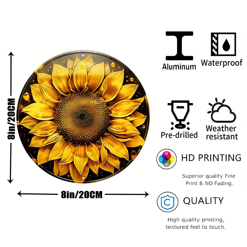 Rundes Metallschild Potdemiel mit Herbst-Sonnenblumen-Kranz Design, Durchmesser: 20,3 cm - Bild 2