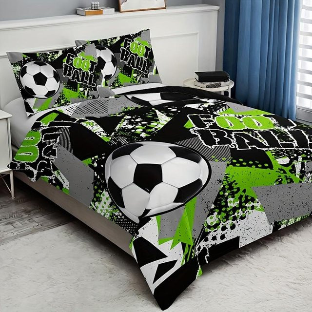 Bettwäsche-Set Fußball Design von Binchi Outdoor Product, weiches Microfaser-Bettbezug-Set mit 1 Bettbezug und 2 Kissenbezügen, Mehrfarbig, B/H: 135 x 200 cm - Bild 1