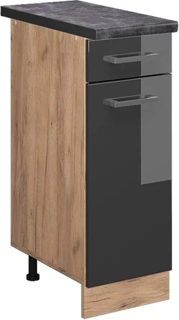 Vicco Küchenunterschrank R-Line Anthrazit Hochglanz und Goldkraft Eiche, B: 30 cm, H: 81,6 cm, T: 60 cm - Bild 1