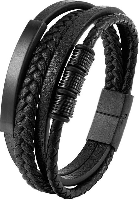 Fashion Maker 2 Armband, geflochtenes Seil, Edelstahl, Leder, Schwarz, Herren, 19cm - Bild 1