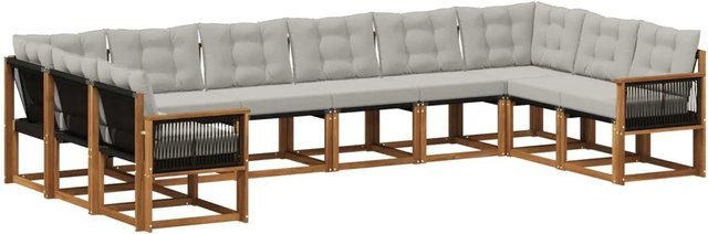 vidaXL Outdoor-Sofagarnitur L-Form aus Akazie mit 10 Kissen in Natur und Hellgrau - Bild 1