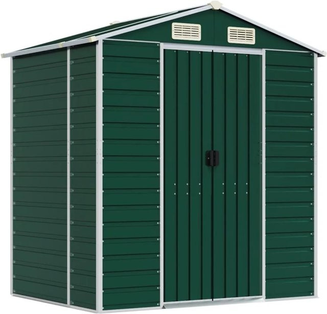vidaXL Gerätehaus aus verzinktem Stahl in Grün mit Schrägdach, B/T/H: 191 x 130 x 198 cm - Bild 1