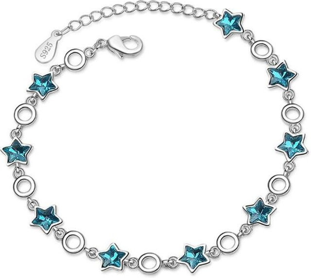 Armband 925 Sterlingsilber, Blau, Fünfzackiger Stern, Kristall, Unisex - Bild 1