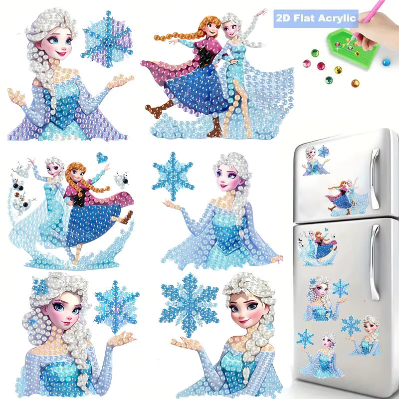 Potdemiel Magnetische Diamant-Malerei DIY Kühlschrankmagnet mit Frozen Elsa Prinzessin Mickey Minnie Charakteren in Blau - Bild 1