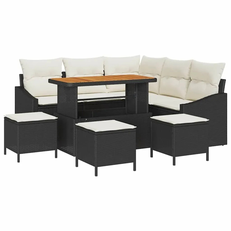 vidaXL 9-teiliges Garten-Sofa-Set aus Polyrattan und Akazie mit Kissen und Couchtisch in Schwarz - Bild 2