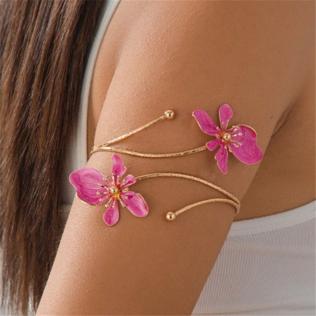 Rinhoo Armreif, Emaille, Blumenmuster, Gold, Damen - Bild 1
