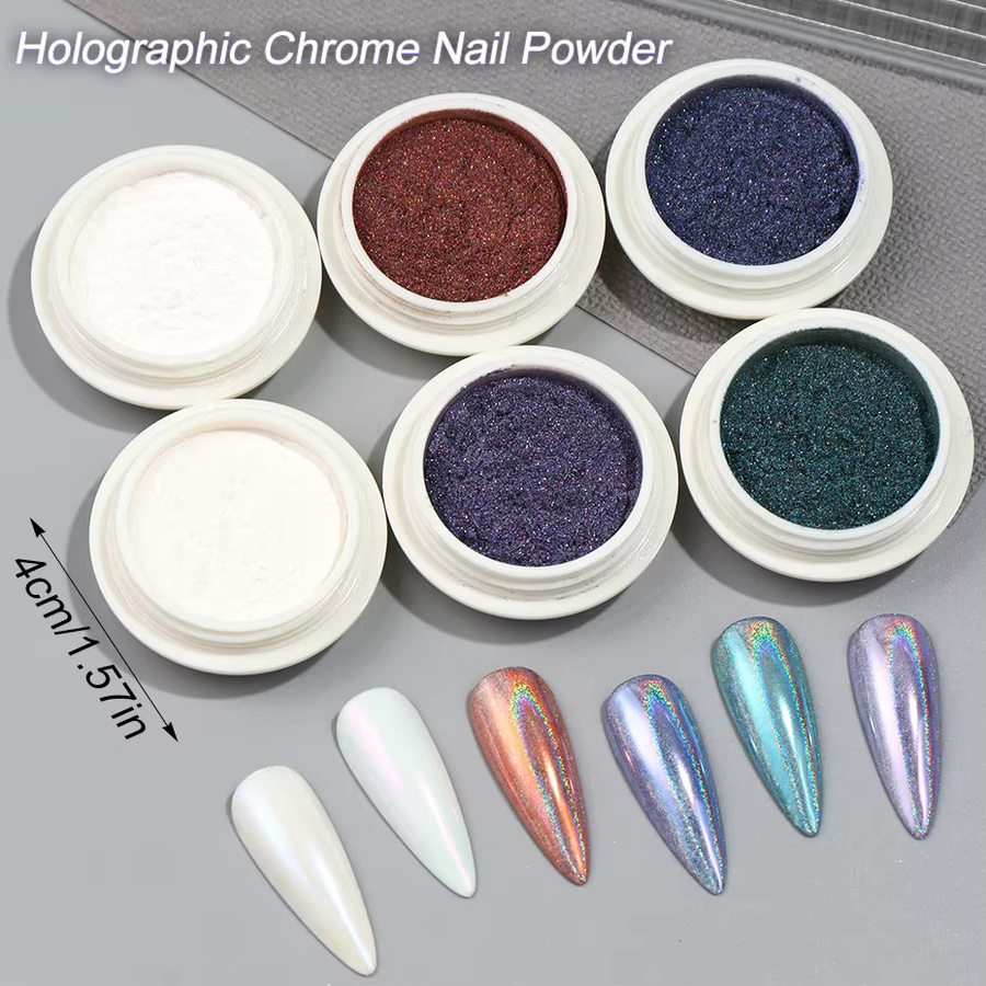 Full Beauty Holographisches Chrom Nagelpulver, Metallic, 6 Stück - Bild 4