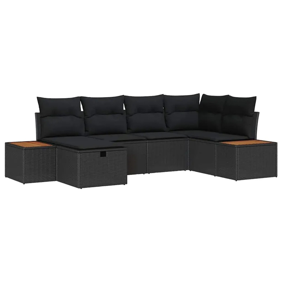 vidaXL Garten-Sofa-Set aus Poly Rattan in Schwarz mit 6-teiliger Polstergarnitur und Fußhocker - Bild 2