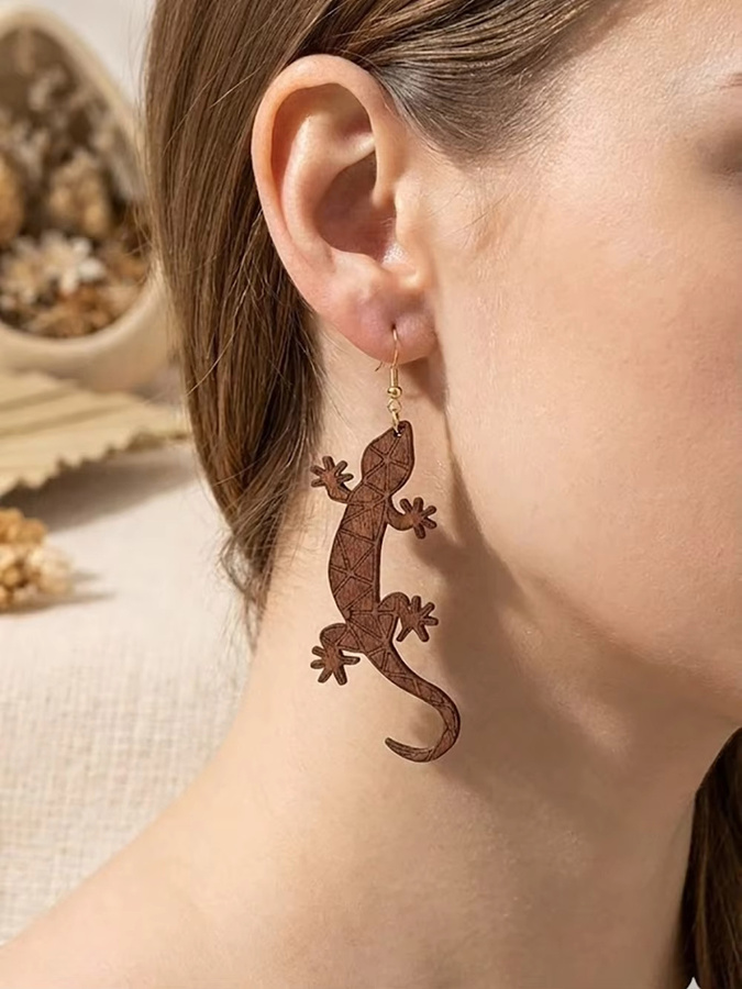YULUCH Ohrringe, Holz, Eidechsen-Gecko, Bunt, Damen - Bild 2
