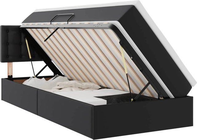 vidaXL Bett mit Stauraum und LED in Schwarz aus Kunstleder, B/T/H: 100 x 200 x 88 cm - Bild 1