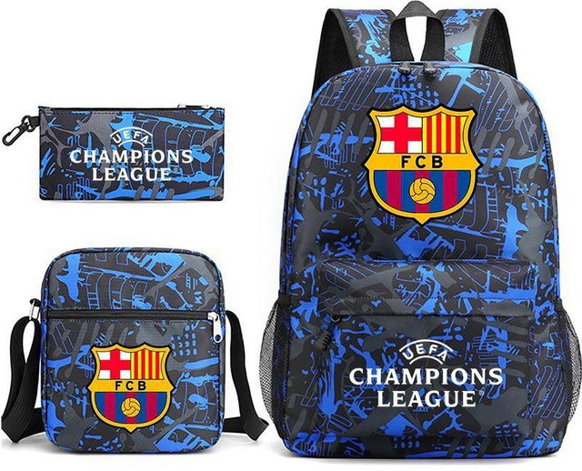 3-teiliges Schulrucksack-Set in Blau aus Oxford-Stoff mit großem Fassungsvermögen inklusive Federmäppchen und Schultergurt - Bild 1