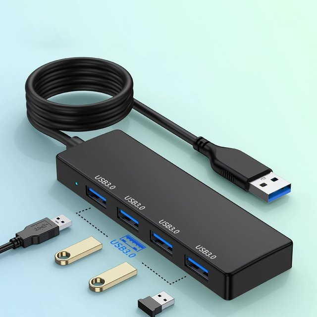 Goldpo USB 3.0 Hub 4-Port Multi-Splitter-Adapter in Schwarz für Laptop und PC - Bild 1