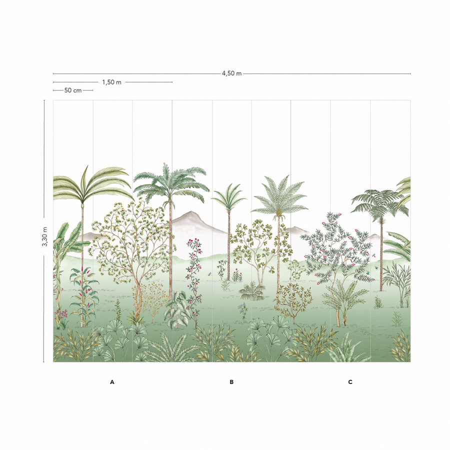 Isidore Leroy Mural Jardin des Oiseaux Jade Wandgestaltung in Grün, Braun und Multicolour mit floralem und orientalischem Design, Panel A - Bild 2
