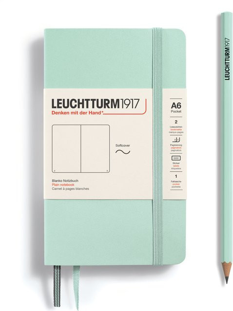 LEUCHTTURM1917 Notizbuch Pocket blanko Softcover A6 Mint Green mit Lesezeichen und Verschlussgummi - Bild 1