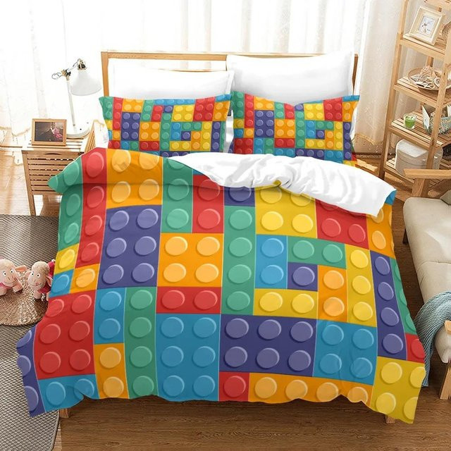 Bettwäscheset Bunte Blöcke aus Polyester für Kinder in Orange und Blau mit Reißverschluss, B/H: 70 x 133 cm - Bild 1