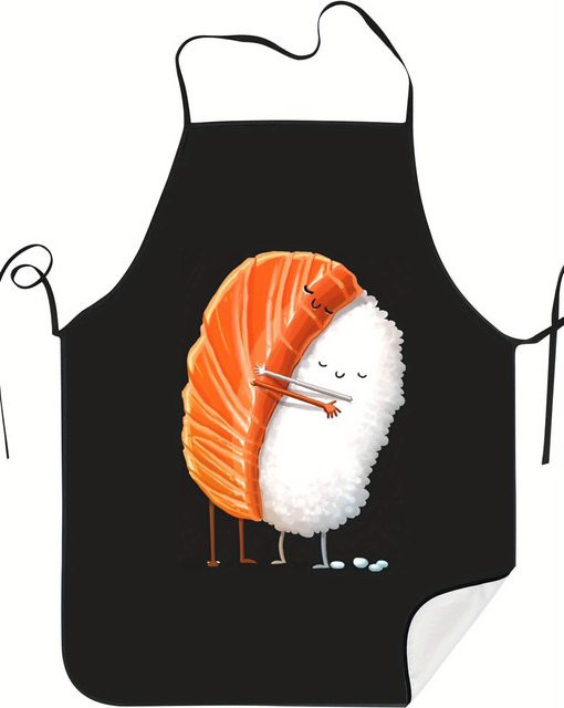 Sushi Hug Schürze im Vintage-Stil mit Sushi-Design in Schwarz - Bild 1