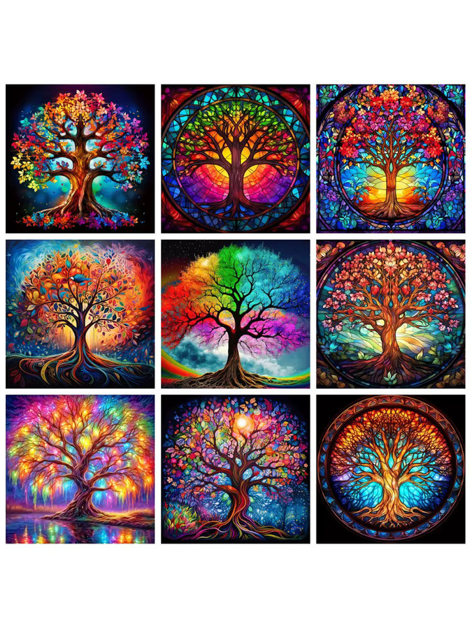 YUTTEE Diamantmalerei Baum des Lebens als Mosaik-Stickerei in bunter Landschaft für die Wanddekoration, runde Ausführung - Bild 3