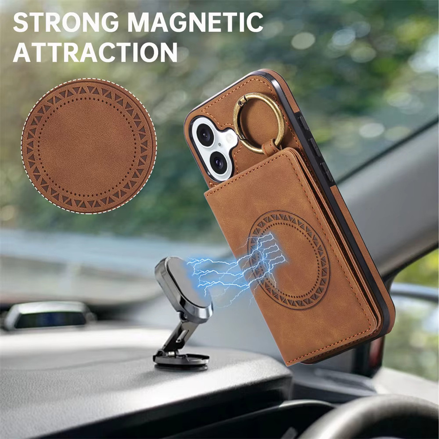 Ring-Crossbody-Geldbörse mit Kartenhalter und magnetischer Handyhülle für Apple iPhone, Farbe: Braun - Bild 3