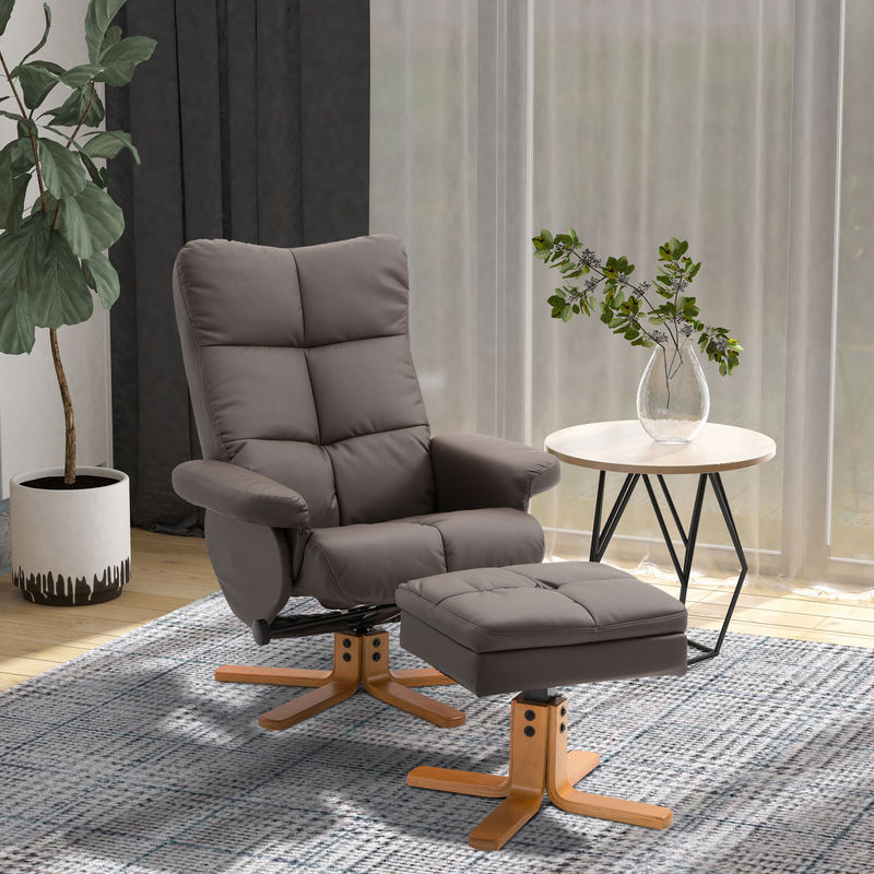 HOMCOM Relaxsessel mit Hocker und Stauraum in Braun, 360 Grad drehbar mit Liegefunktion und Holzgestell, B/T/H: 80 x 86 x 99 cm - Bild 2