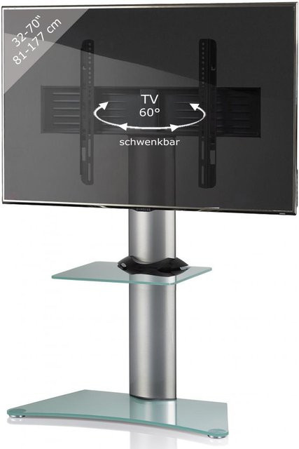VCM TV-Standfuß Zental mit Zwischenboden für 32-70 Zoll aus Aluminium und ESG-Sicherheitsglas in Silber, H x B x T: 111 x 80 x 40 cm - Bild 1