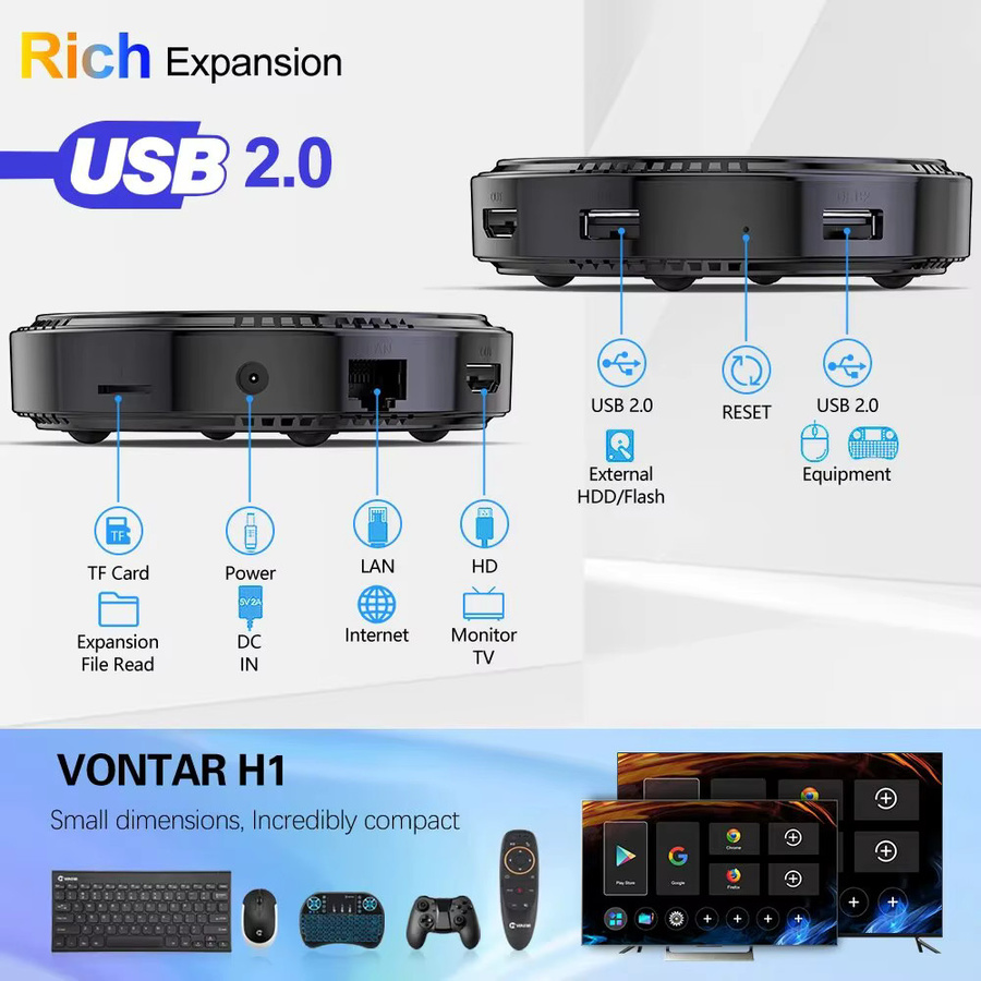 VONTAR H1 Android 12.0 TV-Box Media Streamer in Schwarz mit Allwinner H618 Quad-Core Cortex A53, 8K-Video Unterstützung, Bluetooth 5.0 und Wi-Fi 6 - Bild 5