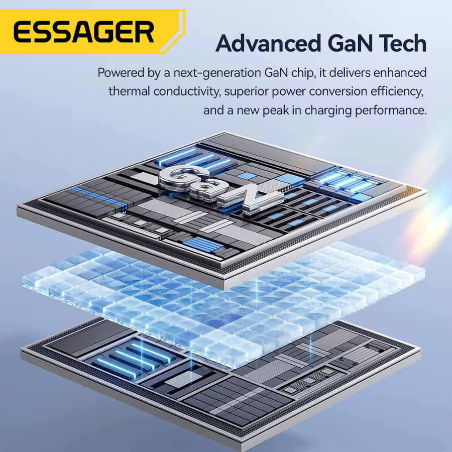 Essager 65 W GaN Ladegerät mit USB-C Quick Charge 4.0 und PD Schnellladefunktion in Schwarz - Bild 4