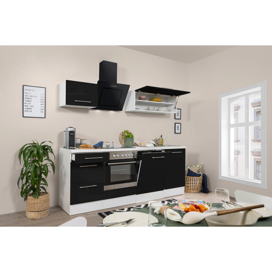 Respekta Premium Küchenzeile modern in Schwarz Hochglanz und Weiß mit Soft-Close-Türen, B: 220 cm, H: 200 cm, T: 60 cm - Bild 2