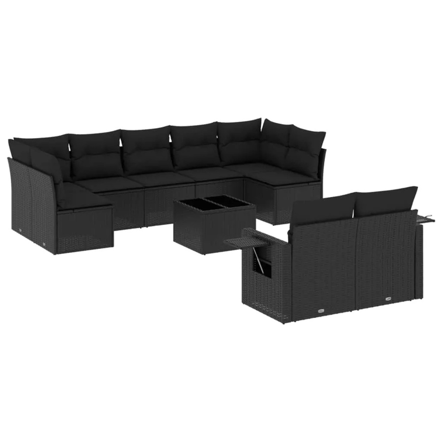 vidaXL 10-teilige Garten-Sofagarnitur in L-Form aus Poly-Rattan und pulverbeschichtetem Stahl mit Kissen in Schwarz - Bild 2