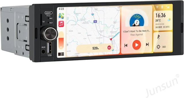 Junsun 1 Din Autoradio mit Wireless Carplay und Wi-Fi in Schwarz - Bild 1