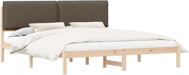 vidaXL Bettgestell aus Massivholz mit gepolstertem Kopfteil in Taupe, B/T: 180 x 200 cm - Bild 1