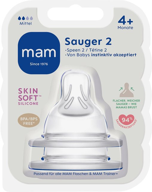 MAM Trinksauger SkinSoft Silikon Gr. 2 ab 4 Monaten, 2er-Pack, transparent - Bild 1