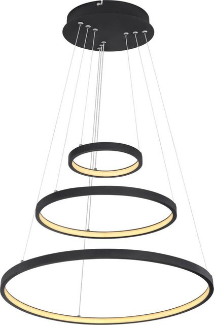 Globo LED-Pendelleuchte Ralph Schwarz aus Metall und Kunststoff mit 3 Lichtringen, Durchmesser: 51 cm, Höhe: 120 cm - Bild 1