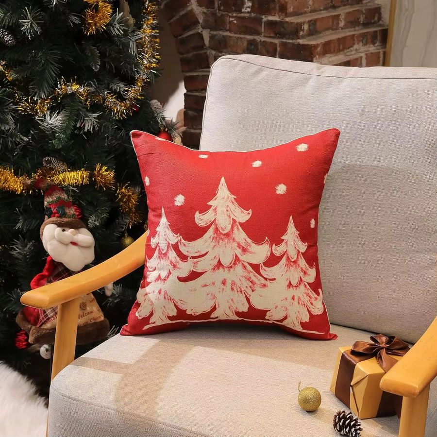Merry Tree Kissenbezüge Rot mit Schneeflockenmuster für deine Winterdekoration - Bild 2