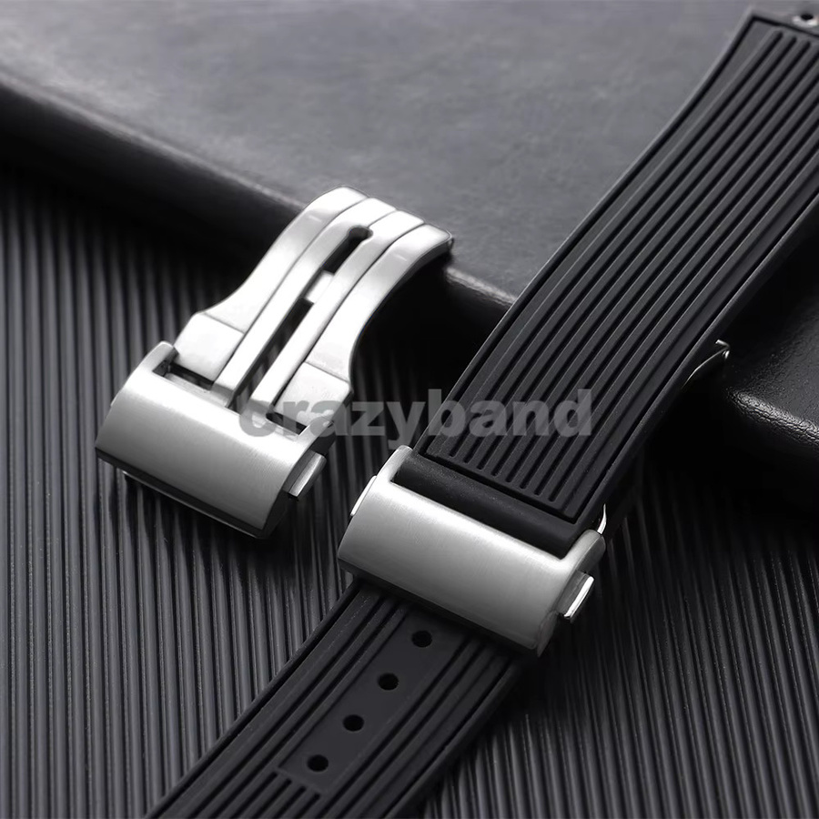 crazyband Uhrenschnalle Edelstahl, gebürstete Faltschließe, 22–20 mm, Silber, Unisex - Bild 2