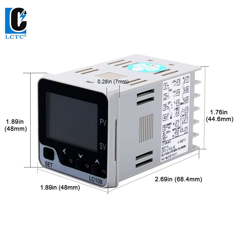 LCTC PID-Temperaturregler LC108 mit LCD-Display, SSR/Relais/4–20 mA/0–10 V Ausgang, RS485, B/H: 48 x 48 mm - Bild 2