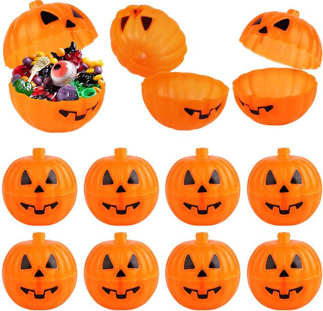 Lustige Kürbis-Geschenkboxen für Halloween als Party-Dekoration und Scherzartikel für Kinder in Orange aus Kunststoff - Bild 1
